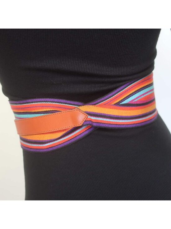 Vintage Saint Laurent Rive Gauche Striped Canvas Wrap Belt Multicolor/Brown main image 4